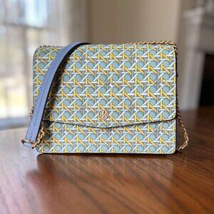 Tory Burch Robinson Shoulder Bag Northern Blue Basket Weave